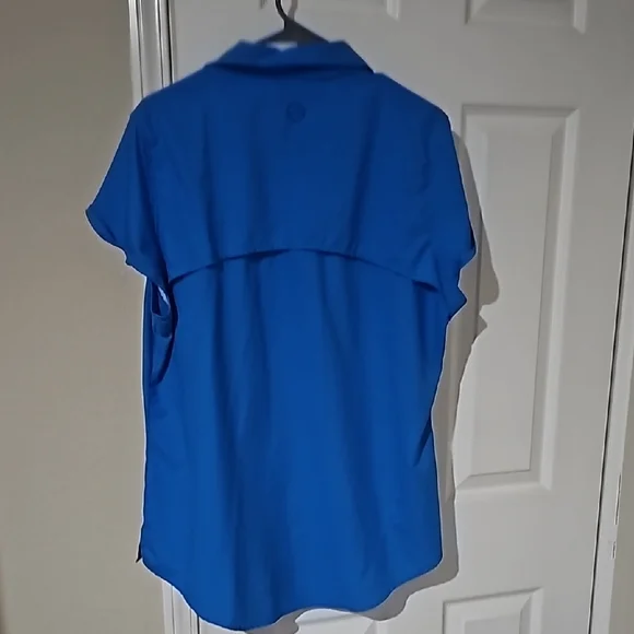 Magellan Outdoors Blue Short Sleeve Collar Button Down Shirt - Picture 3 of 4
